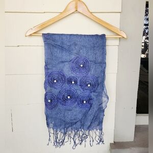 Pearl Detail Blue Wrap Or Scarf